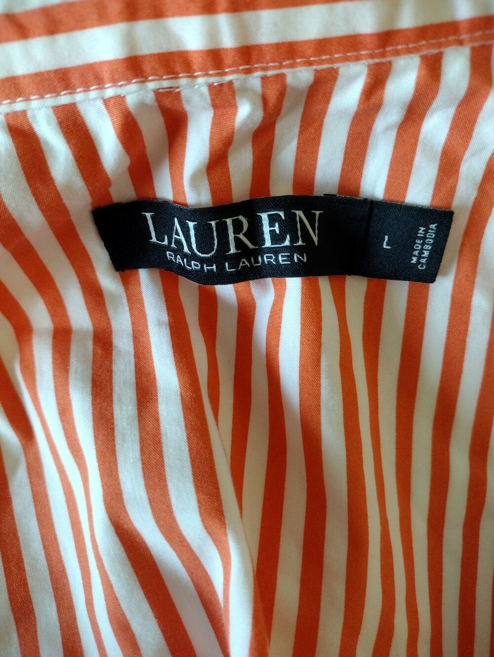 Lauren Ralph Lauren Striped Shirt Dress Size Large Orange Black Label Preppy - Picture 4 of 7